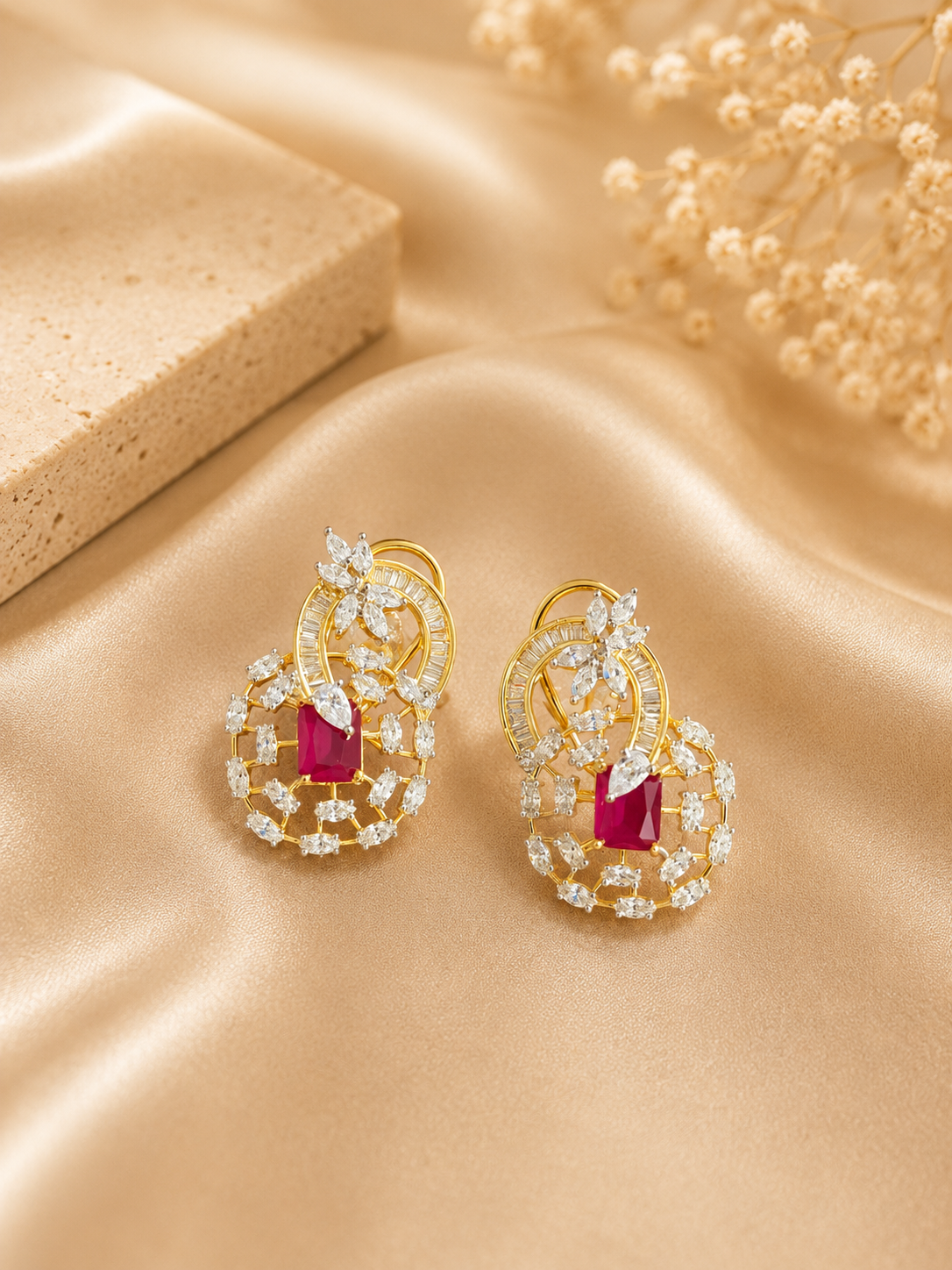 Ruby Stone Designer Pendant Necklace Set for Women