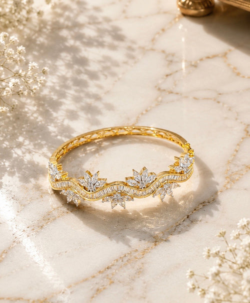 Diamond Look Floral Gold Finish Bracelet | Premium Anti Tarnish Bracelet for Women