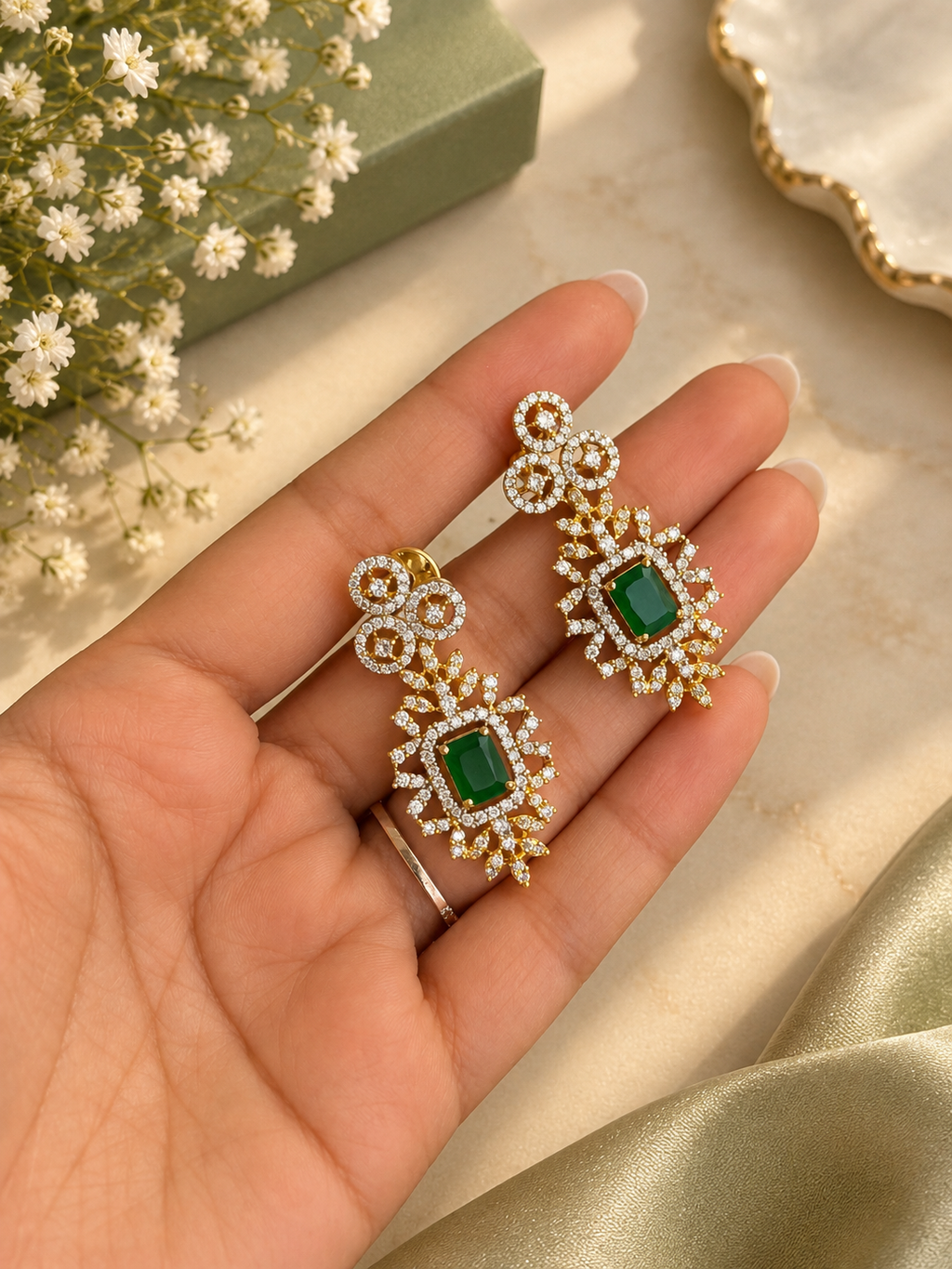 Green Pearl Necklace Set with Kundan Detailing