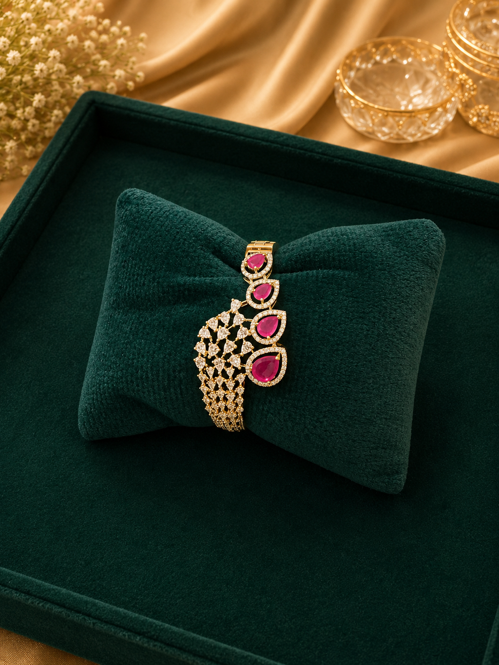 Ruby Teardrop Statement Bracelet for Women