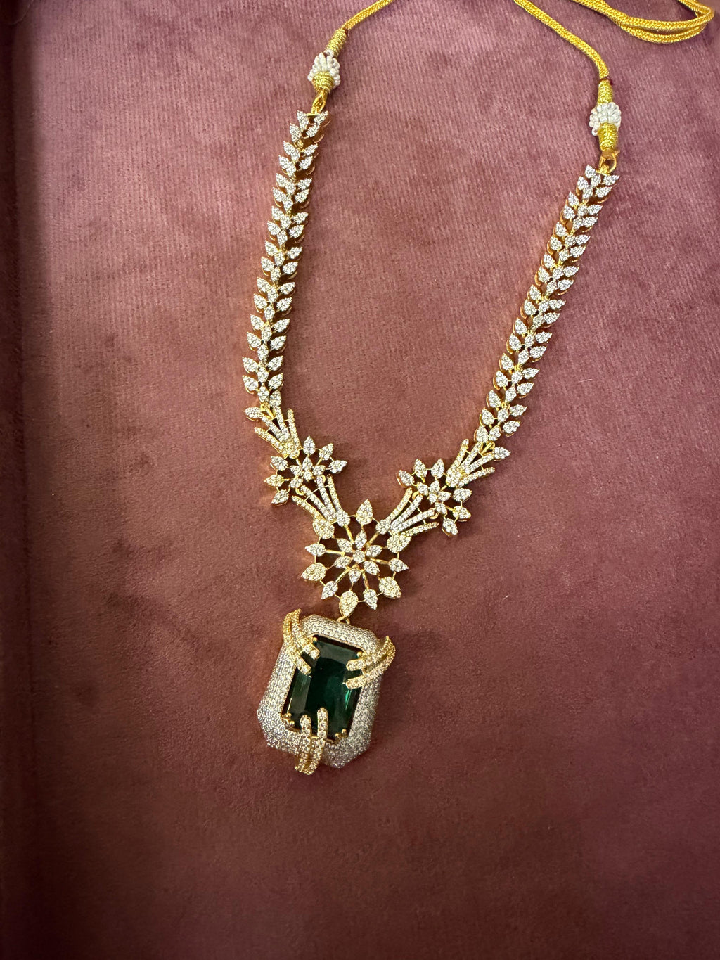 Emerald Drop Diamond Floral Necklace Set