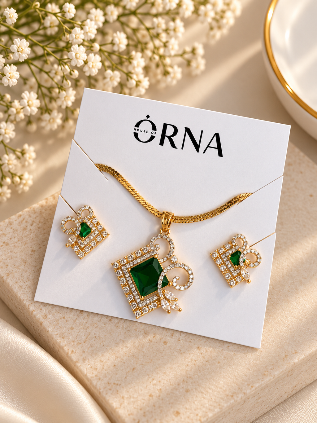 Green Stone Diamond Look Necklace Set | Designer Jewellery for Women