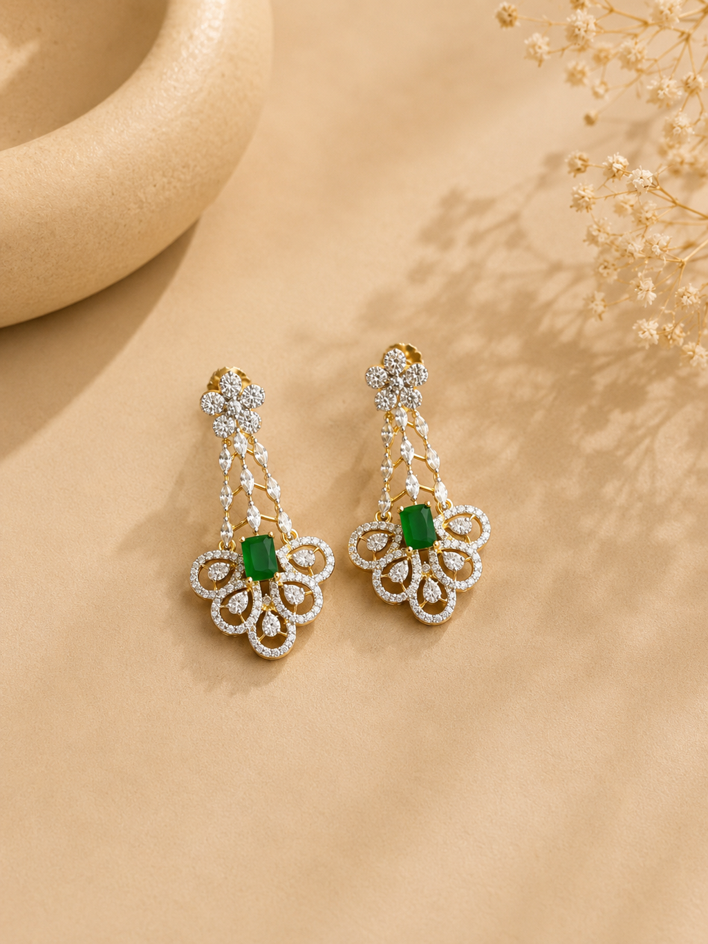 Emerald Green American Diamond Necklace Set with Earrings for Women | Wedding & Party Jewellery