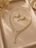 Gold Plated American Diamond Floral Bridal Necklace Set with Drop Earrings