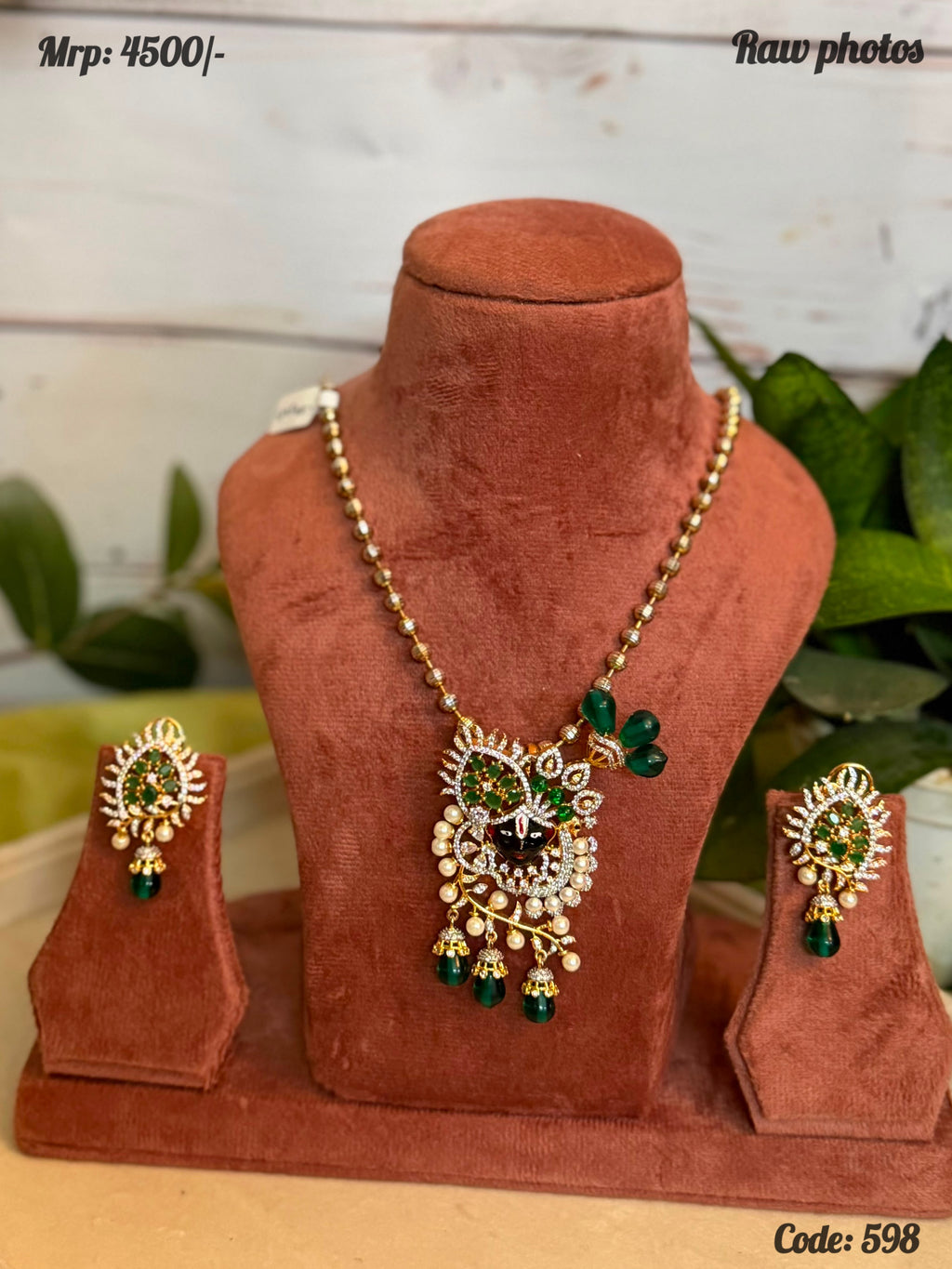 Green Krishna Pendant Necklace Set | Temple Jewellery | House of Orna