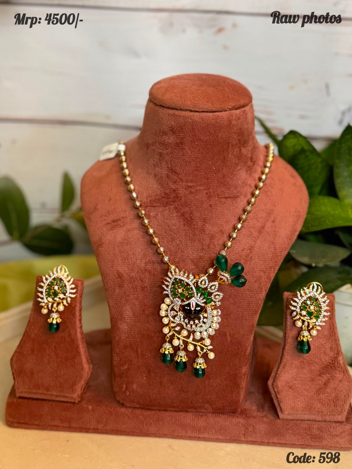 Green Krishna Pendant Necklace Set | Temple Jewellery | House of Orna