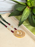 Ruby Pearl Statement Pendant Set | Maroon & Green Beaded Necklace | Anti Tarnish