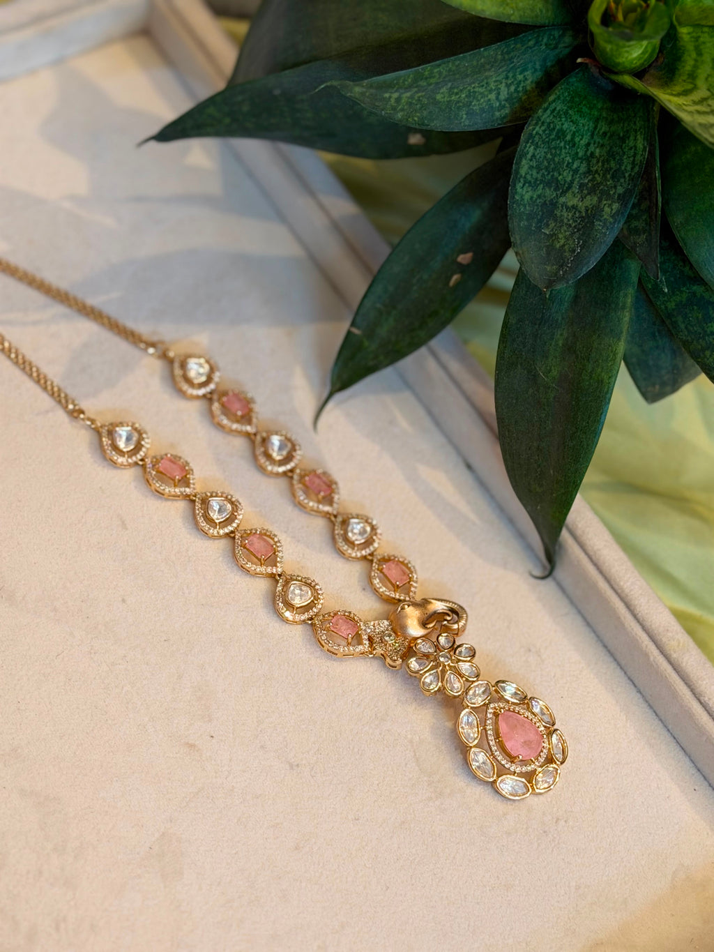 Pink Kundan Floral Necklace Set | Blush Stone Necklace | Anti Tarnish Jewellery