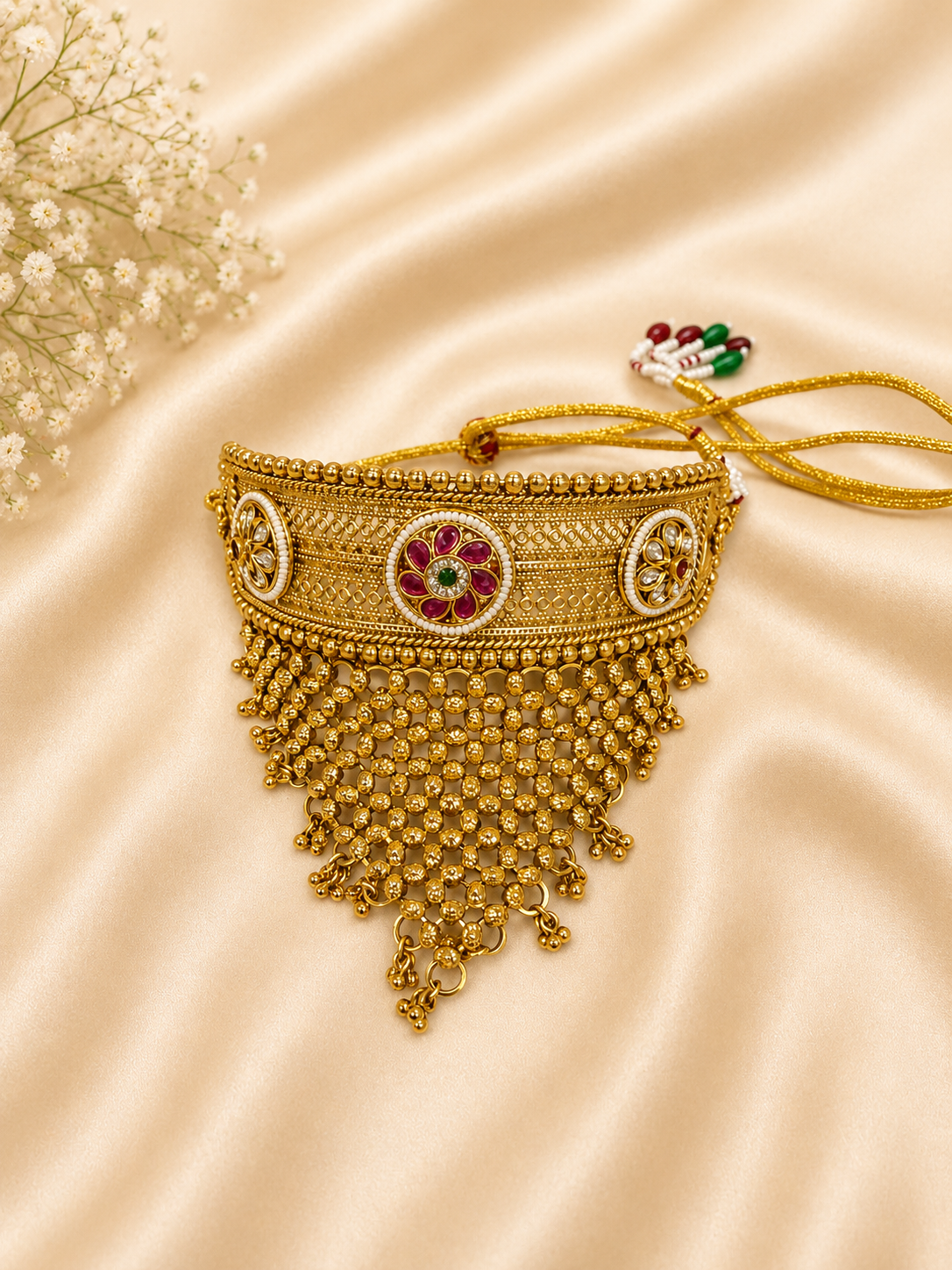Traditional Gold Tone Choker Set with Jhumka Earrings