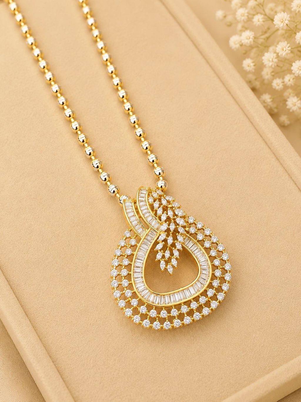Diamond Teardrop Pendant Necklace Set