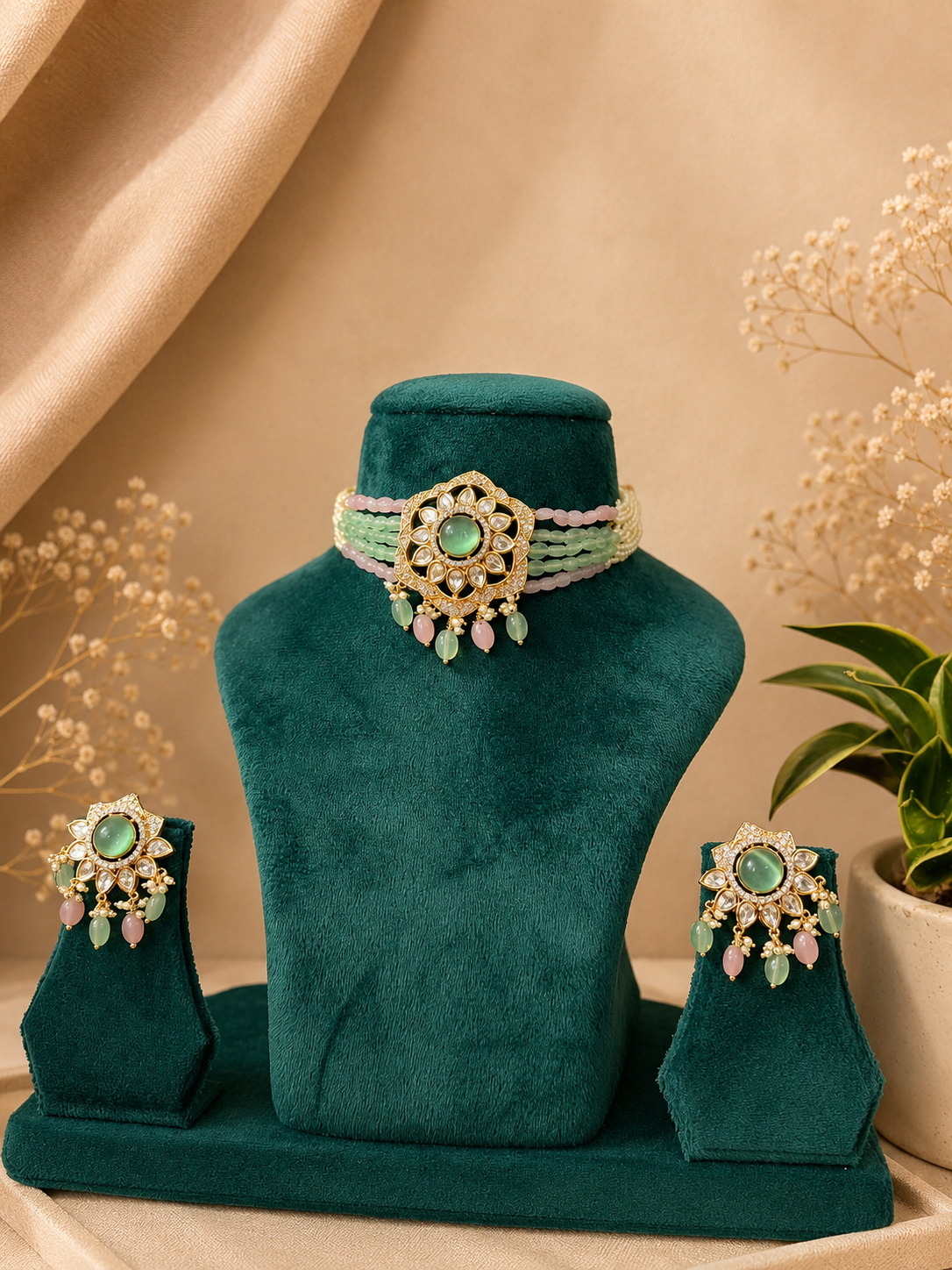 Pastel Beaded Kundan Choker Set