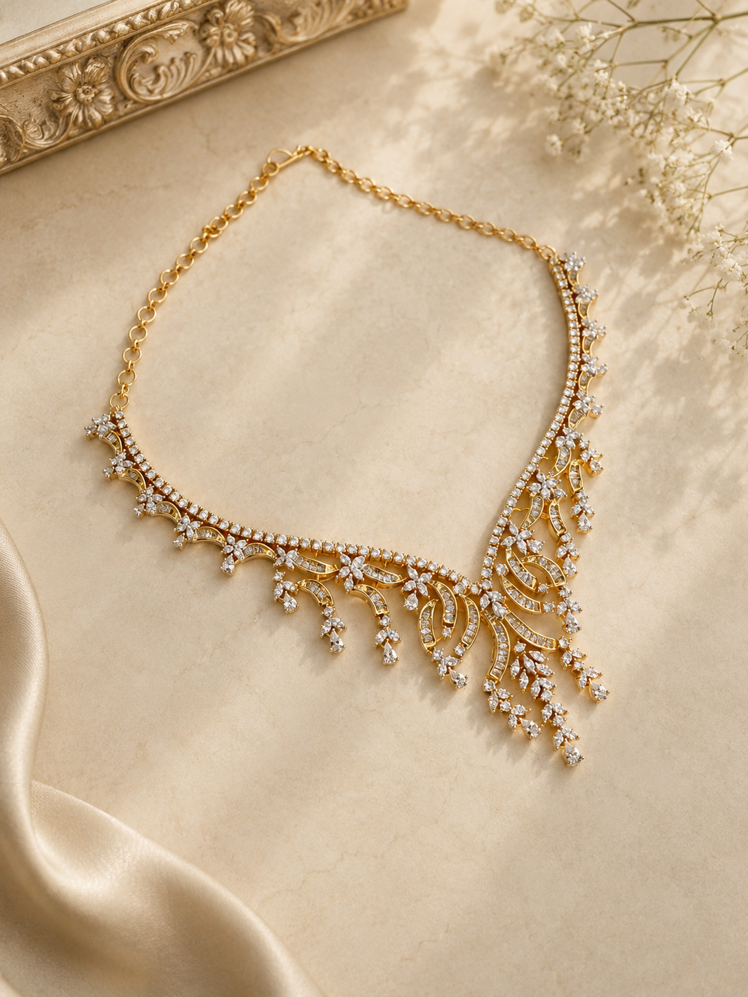 Diamond Cascade Necklace Set | Luxury Statement Diamond Look Jewellery