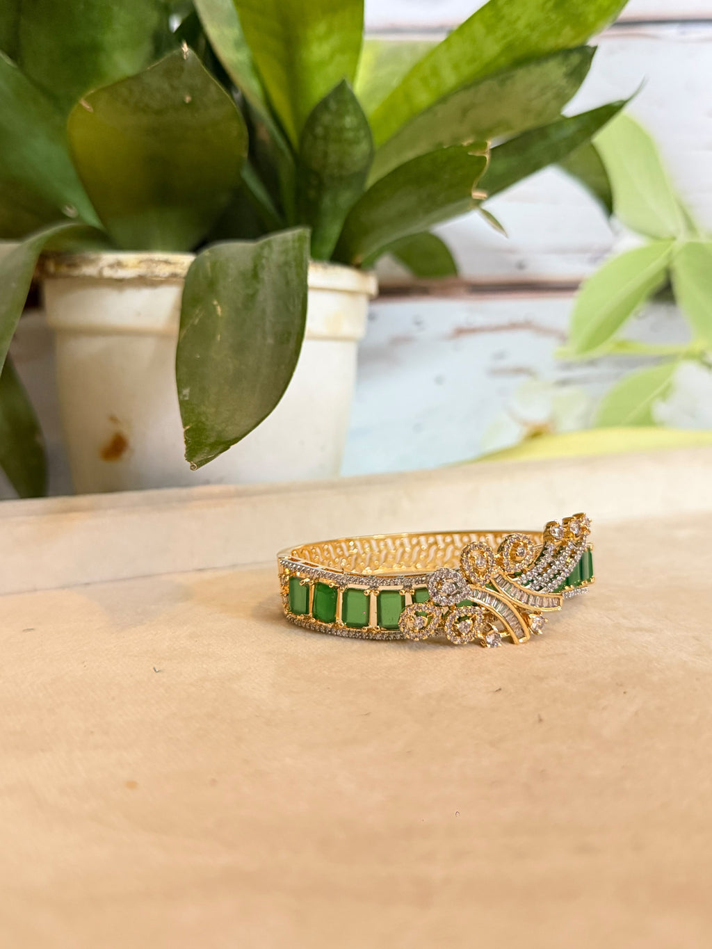Green Diamond Look Gold Bracelet