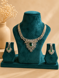 Emerald Green American Diamond Necklace Set with Earrings for Women | Wedding & Party Jewellery
