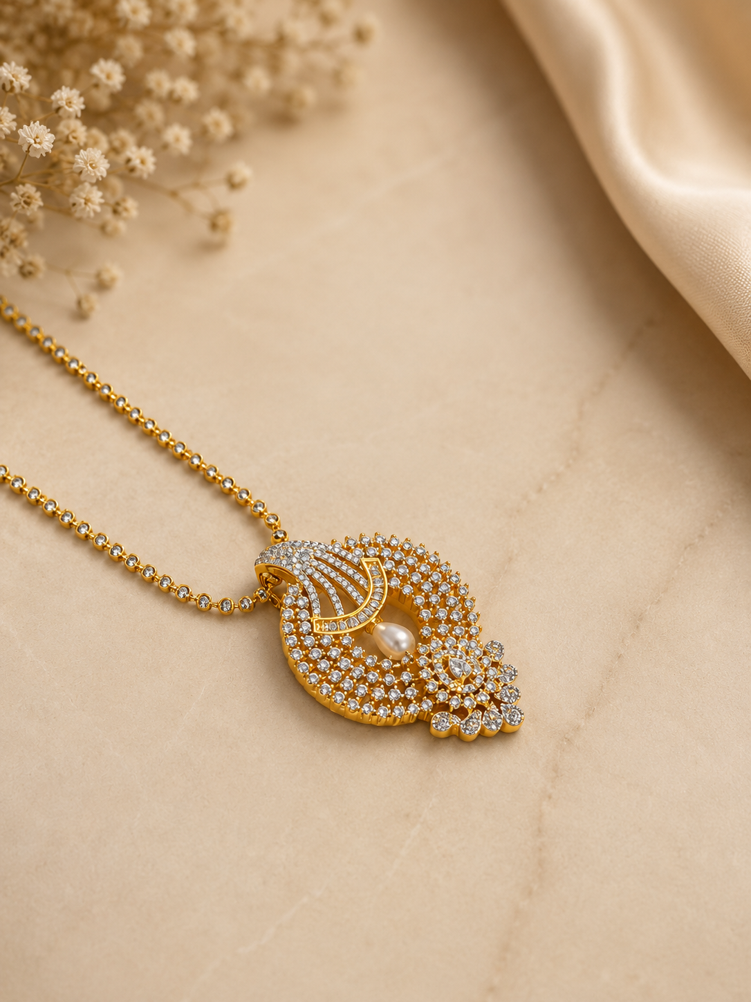 Pearl Drop Diamond Look Pendant Set | Elegant Everyday Jewellery