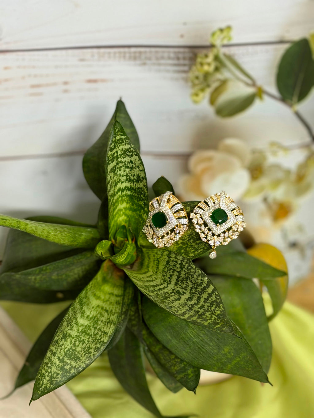 Emerald Diamond Pendant Set | Green Beaded Necklace Set | Anti Tarnish Jewellery