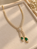 Green Diamond Look Necklace Set with Leaf Detailing and Matching Earrings