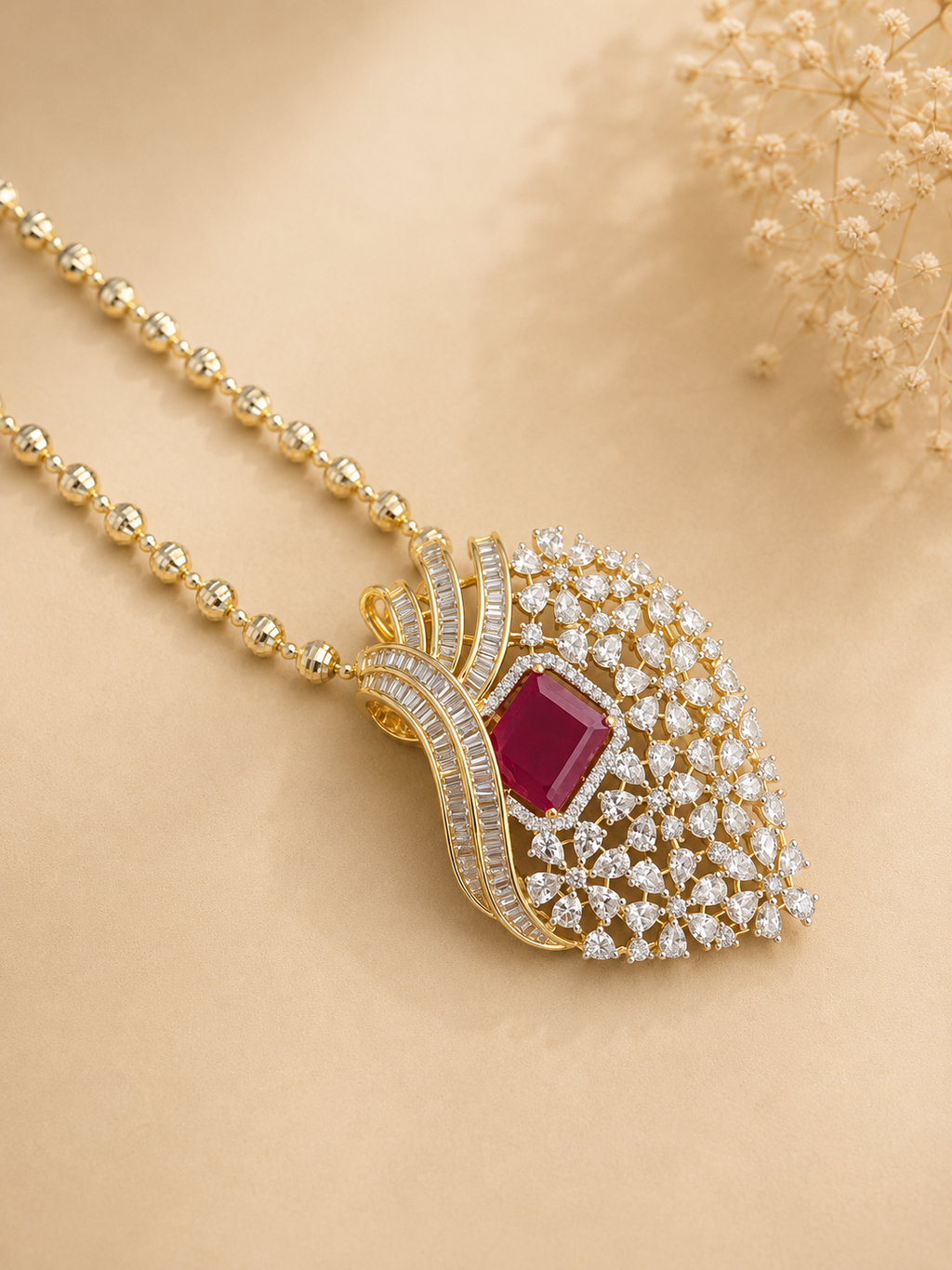 Ruby Stone Designer Pendant Necklace Set for Women | Statement Party Wear Jewellery