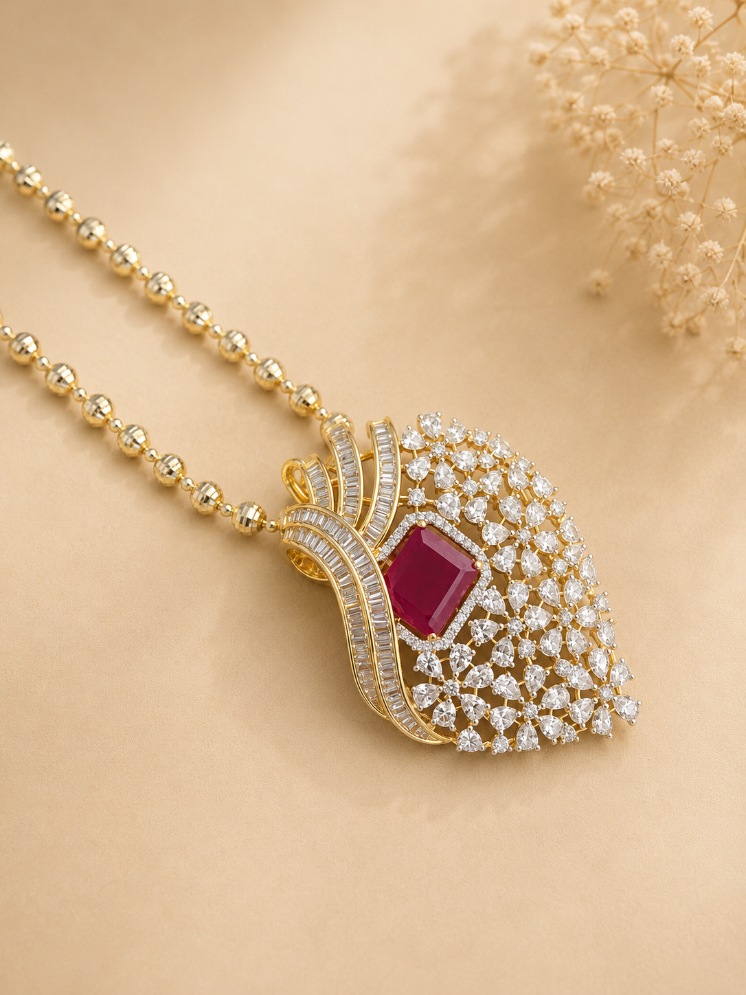 Ruby Stone Designer Pendant Necklace Set for Women | Statement Party Wear Jewellery