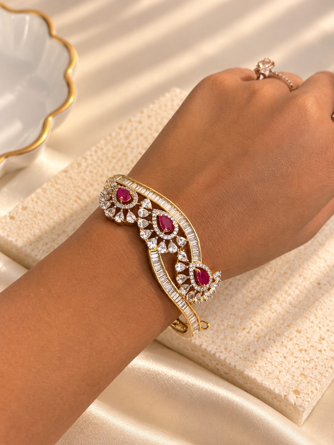 Ruby Diamond Look Adjustable Bracelet