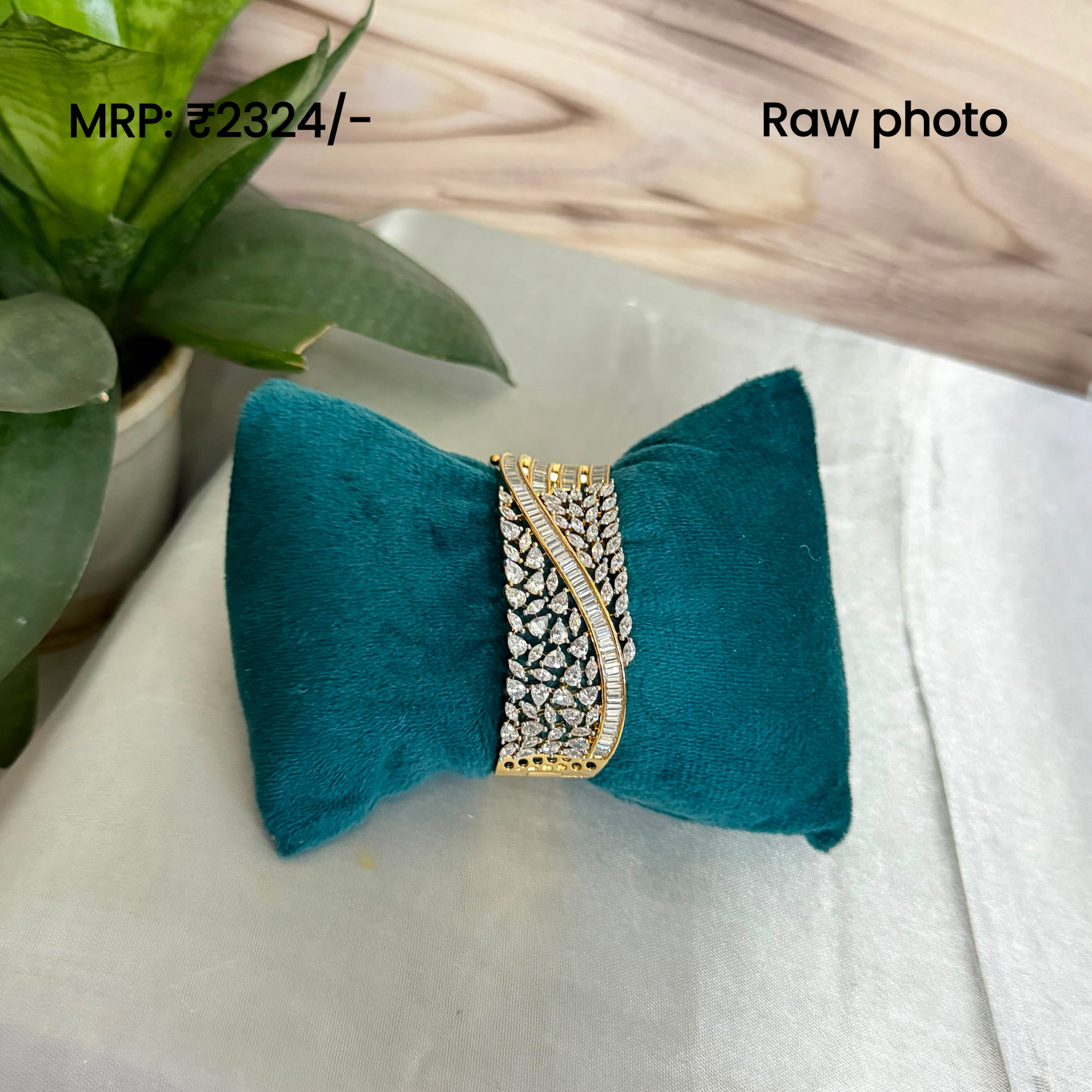 Celeste Diamond Look Broad Kada Bracelet | Luxury Crystal Statement Cuff