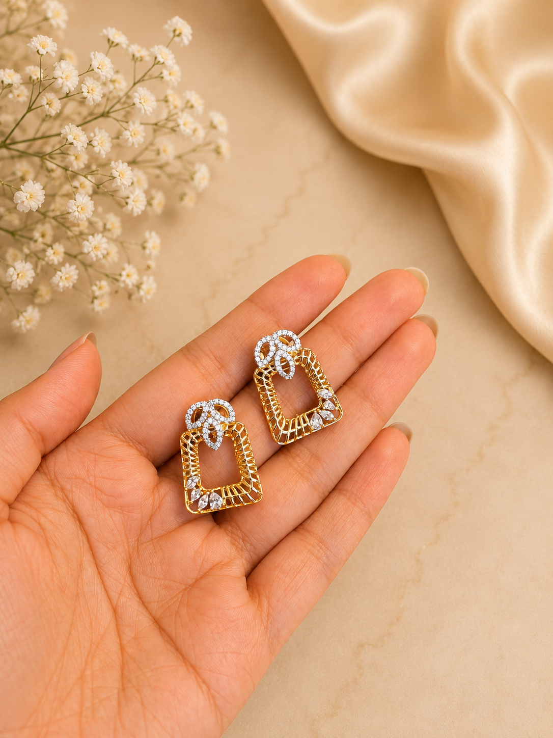 Geometric Diamond Look Pendant Set | Contemporary Gold Tone Jewellery