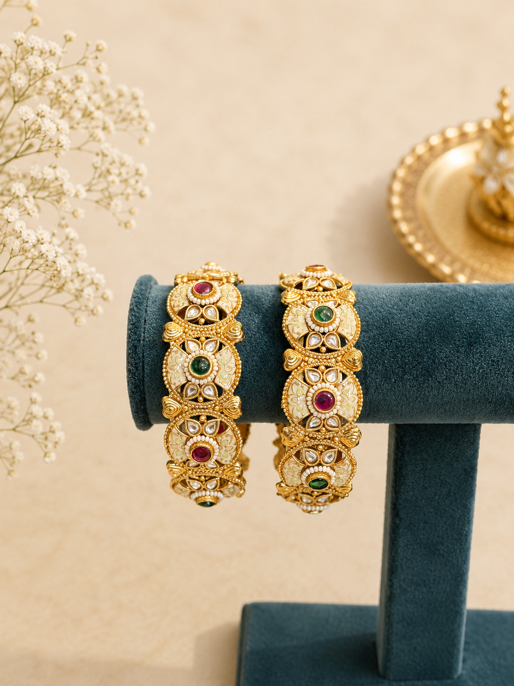 Traditional Kundan Kada Set | Antique Gold Ethnic Bangles for Women