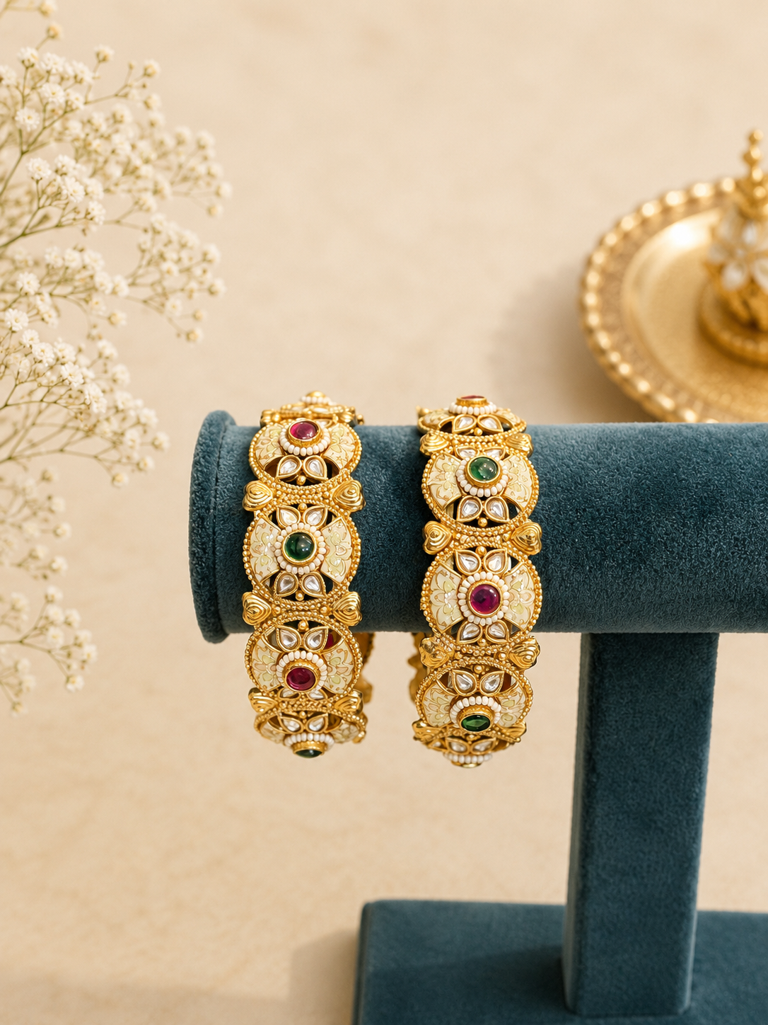 Traditional Kundan Kada Set | Antique Gold Ethnic Bangles for Women