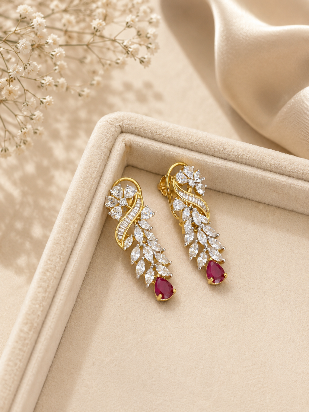 Ruby Drop Diamond Look Necklace Set | Statement Bridal Jewellery