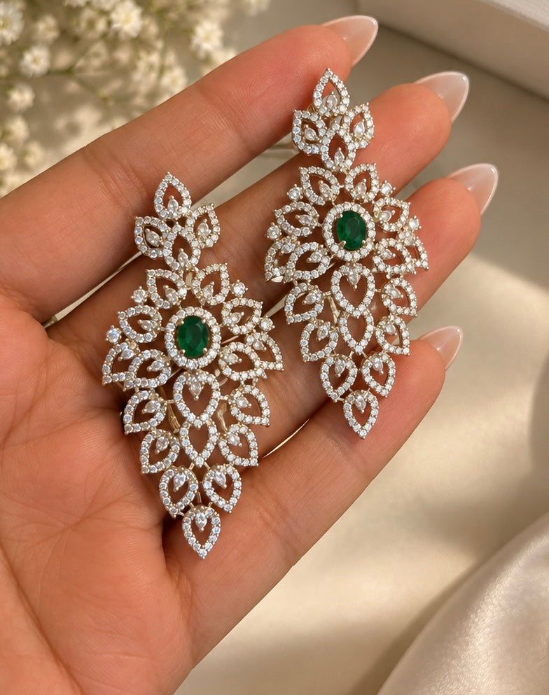 Green Diamond Look Necklace Set with Matching Earrings
