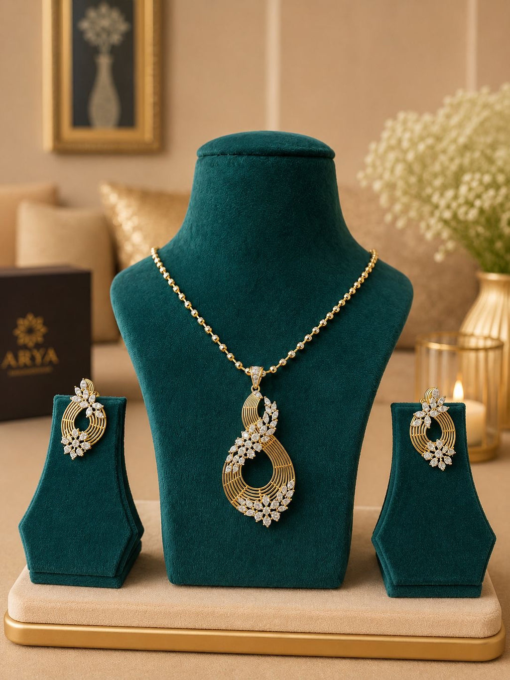 Infinity Diamond Pendant Necklace Set