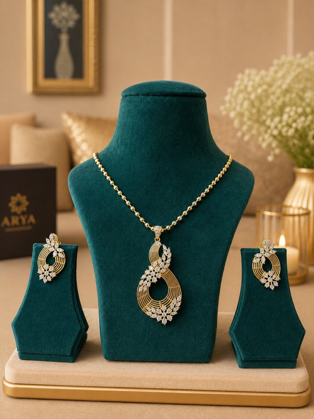 Infinity Diamond Pendant Necklace Set