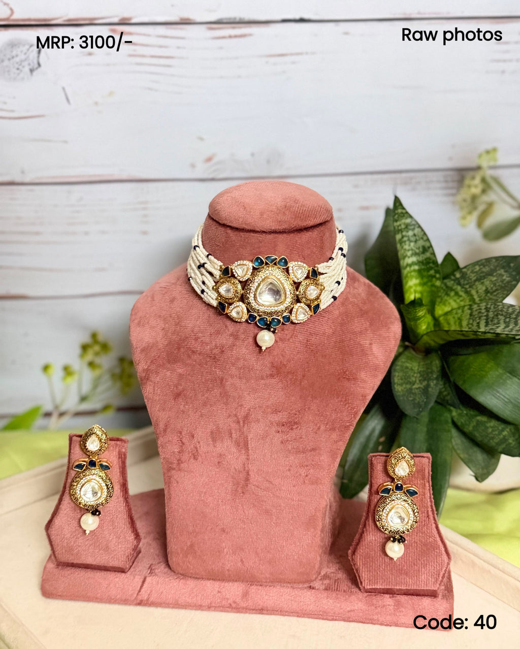 Blue Kundan Pearl Choker Set | Multi Strand Pearl Choker Necklace | Anti Tarnish