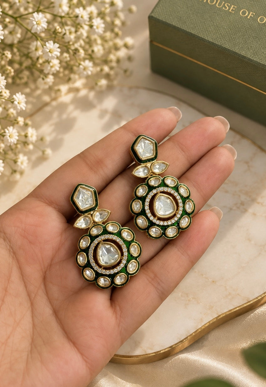 Green Kundan Necklace Set with Pearl Drops