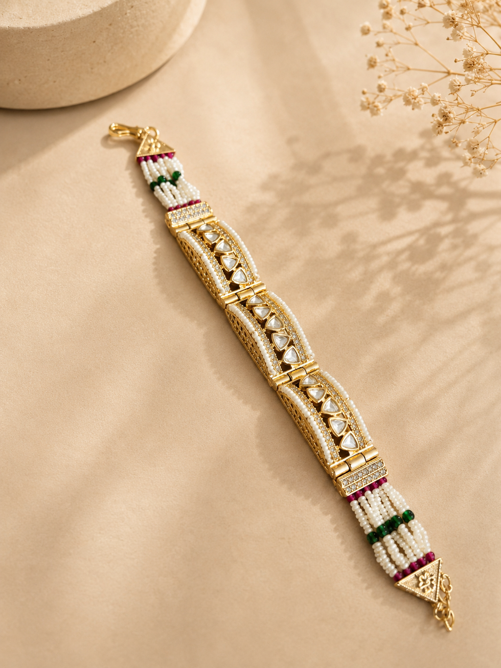 Kundan Pearl Bracelet for Women | Traditional Polki Hand Bracelet | Ethnic Wedding Jewellery