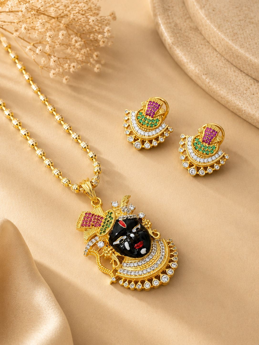 Krishna Face Pendant Necklace Set