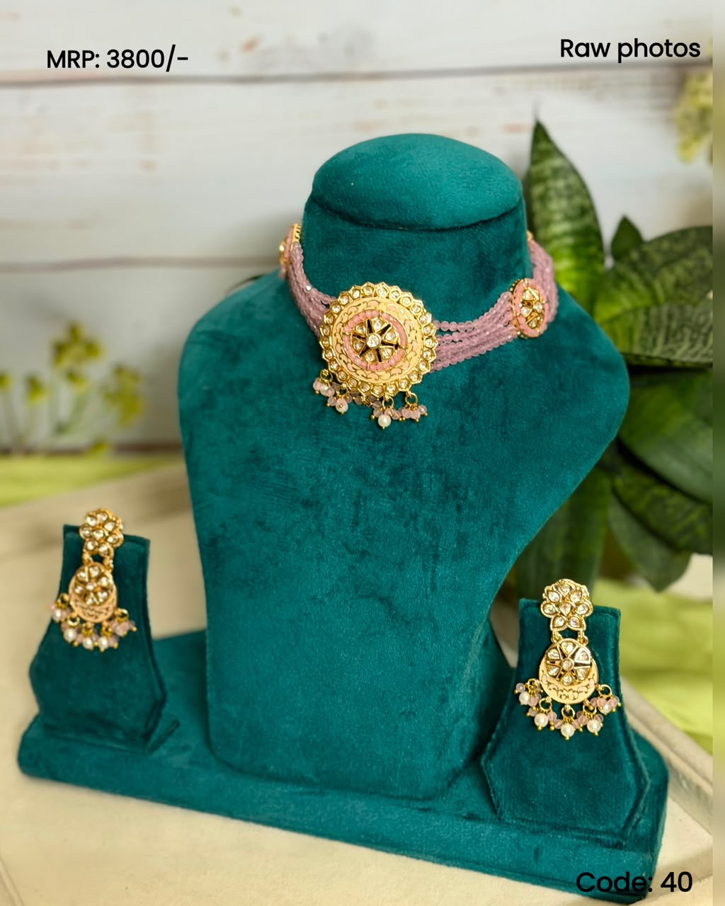 Pink Kundan Beaded Choker Set | Pastel Pink Statement Choker | Anti Tarnish