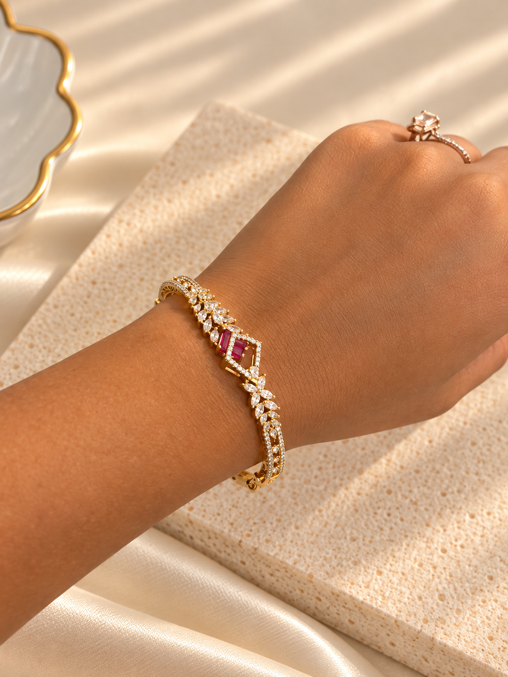Ruby Diamond Look Gold Bracelet