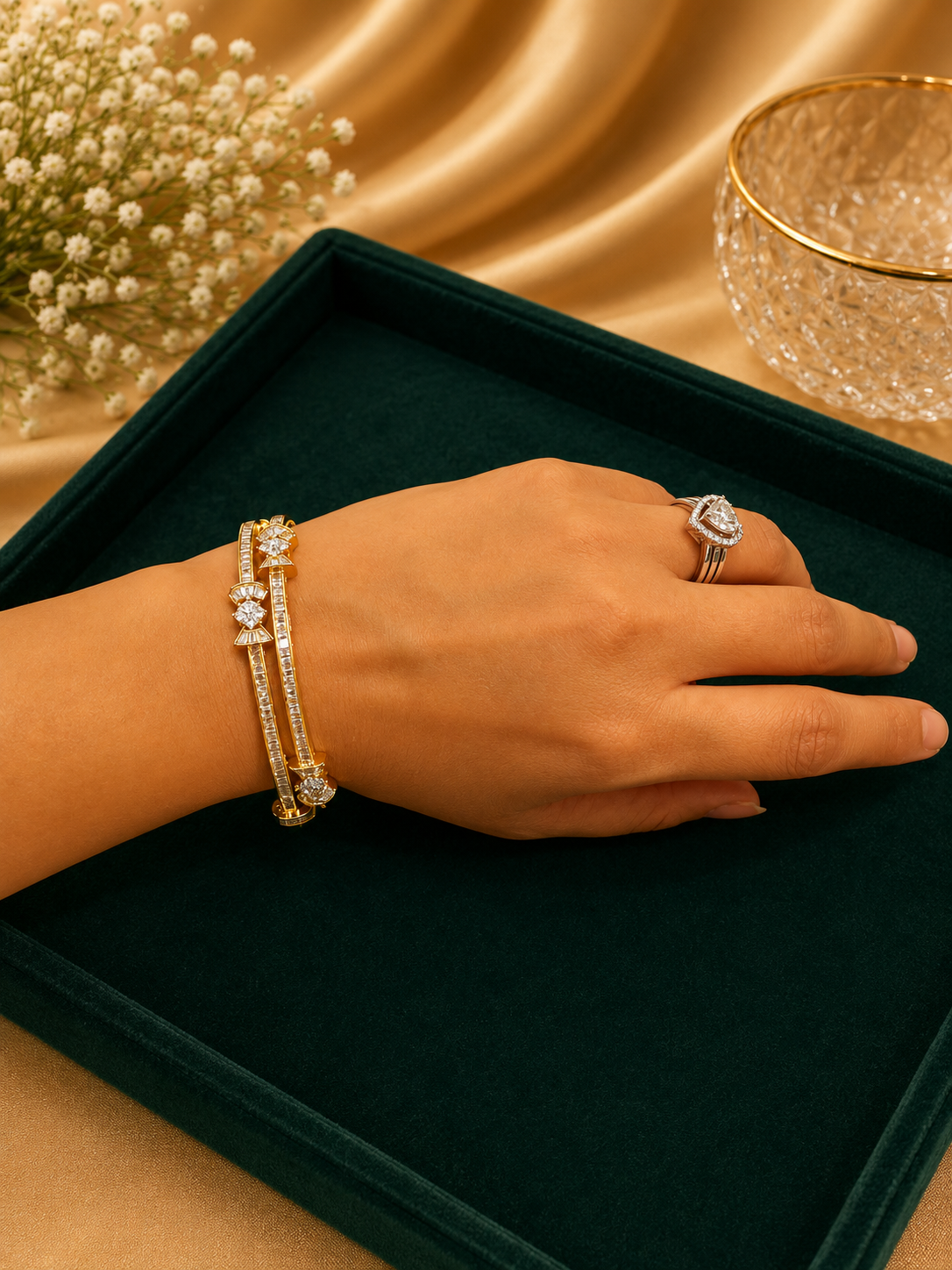 Dual Crystal Designer Kada Bracelet Set