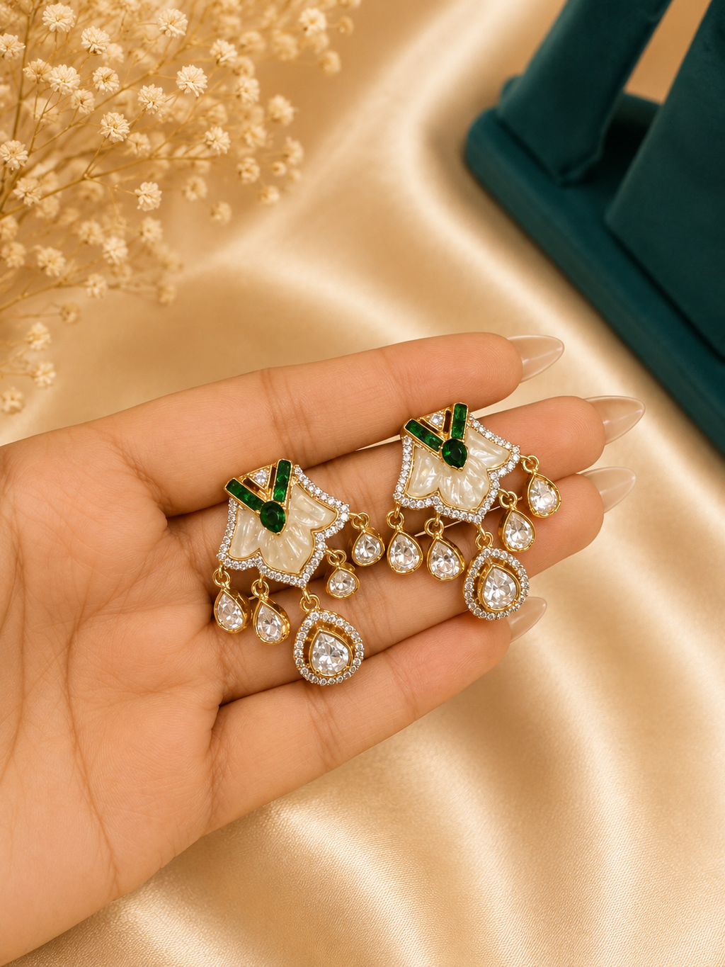 Green Beaded Kundan Choker Necklace Set with Earrings