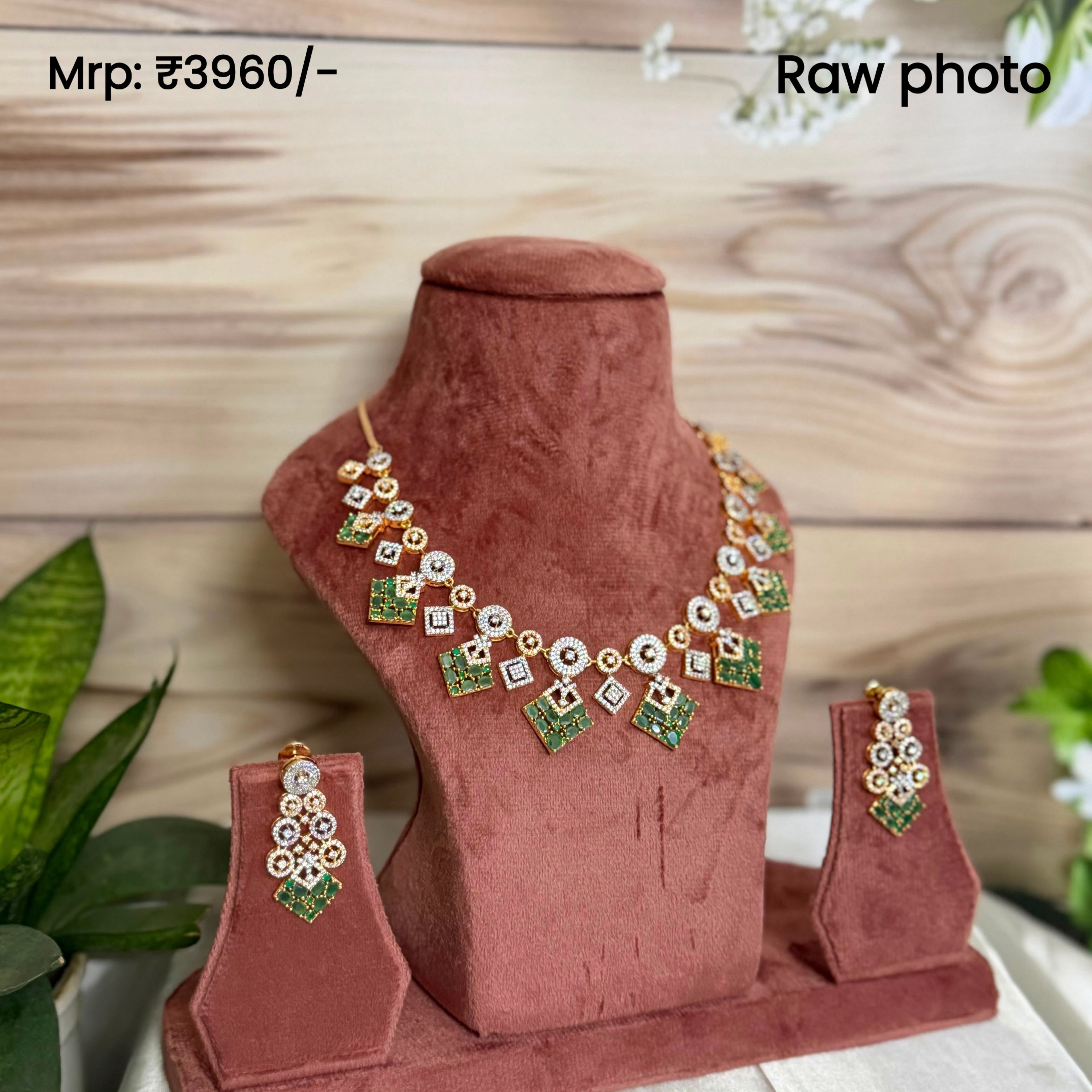 Emerald Mosaic Necklace Set | Green Stone Designer Party Wear Jewellery