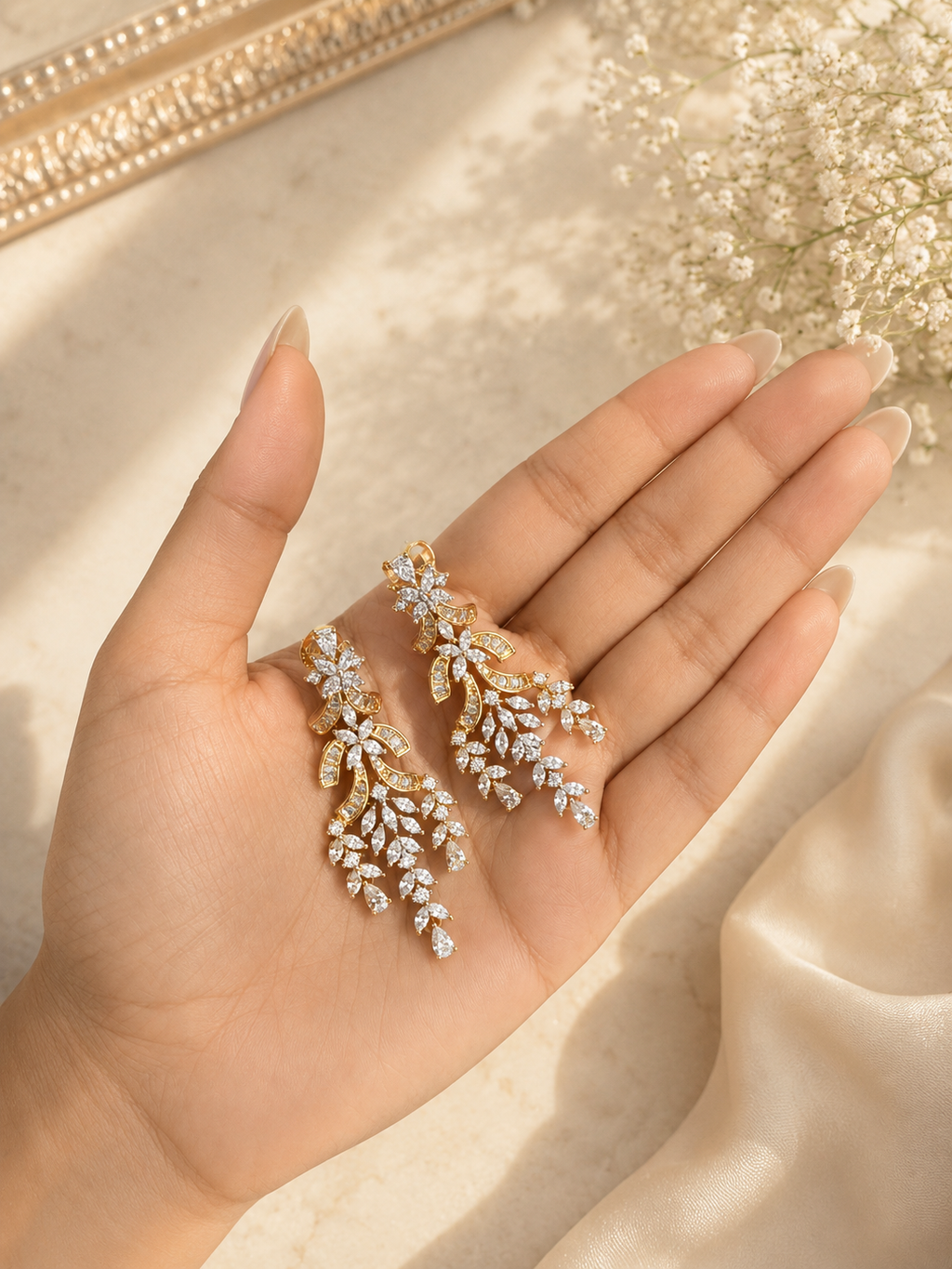 Diamond Cascade Necklace Set | Luxury Statement Diamond Look Jewellery