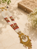 Antique Temple Enamel Pendant Necklace Set | White & Magenta Beaded Temple Jewellery | Anti Tarnish