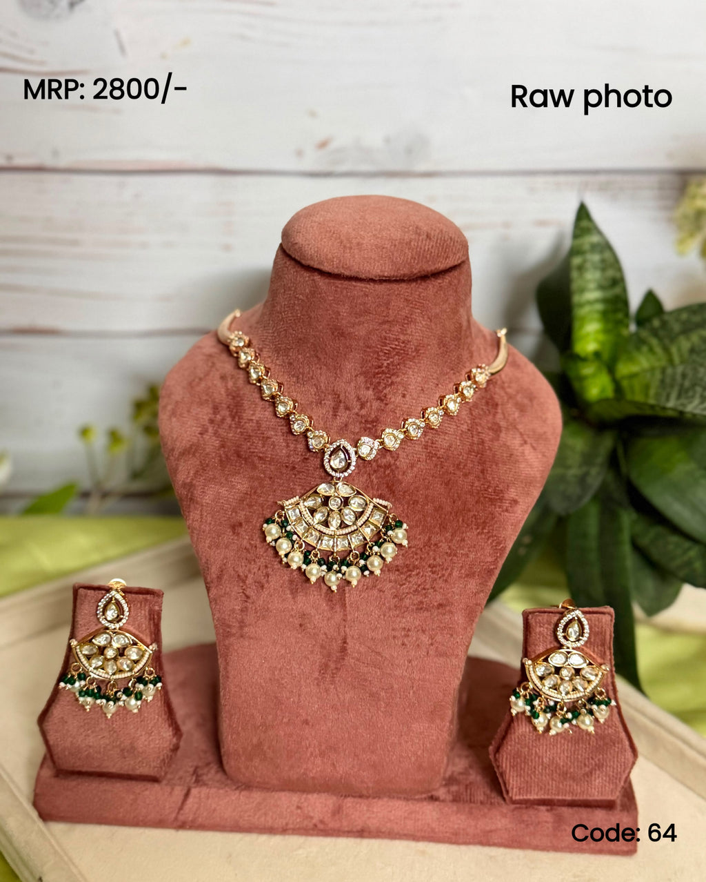 Green Kundan Pearl Pendant Set | Traditional Kundan Necklace | Anti Tarnish Jewellery