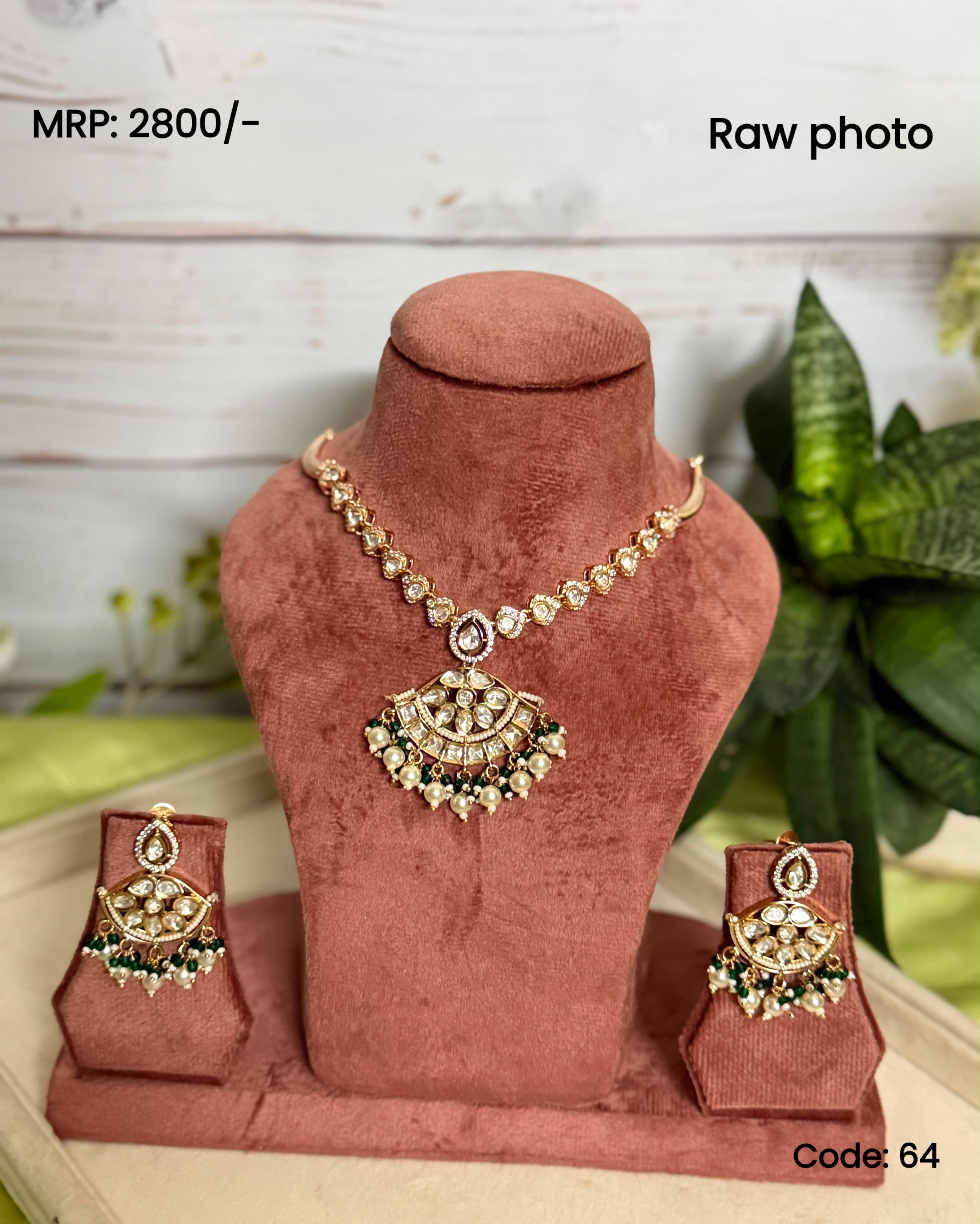 Green Kundan Pearl Pendant Set | Traditional Kundan Necklace | Anti Tarnish Jewellery