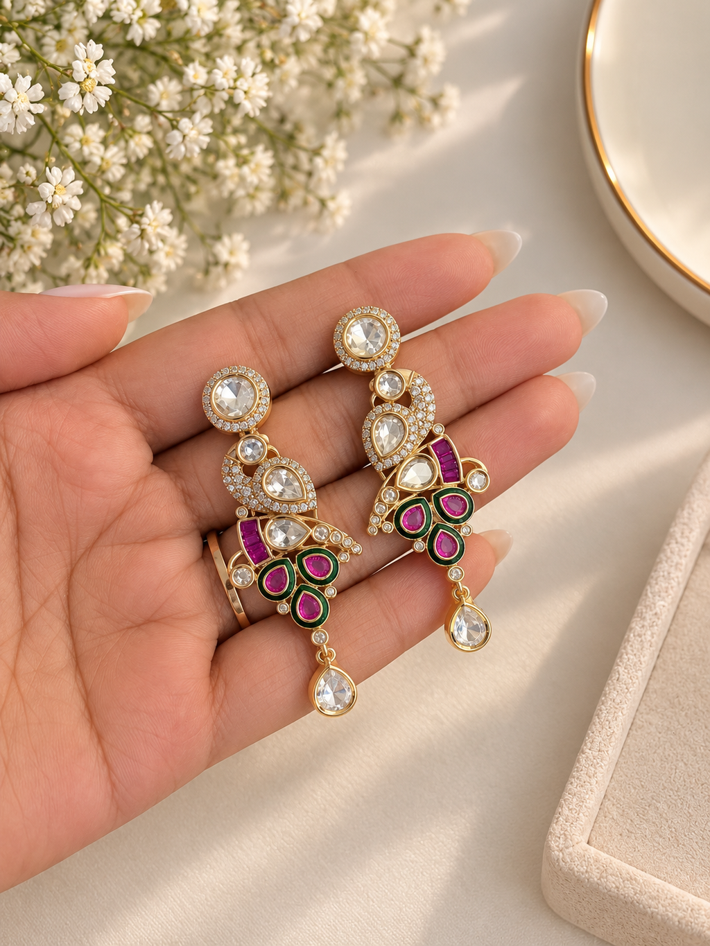 Gold Ruby Peacock Necklace Set