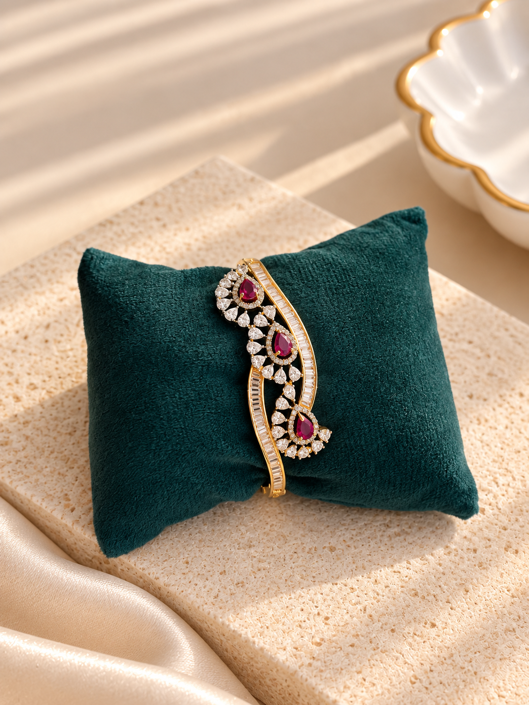 Ruby Diamond Look Adjustable Bracelet
