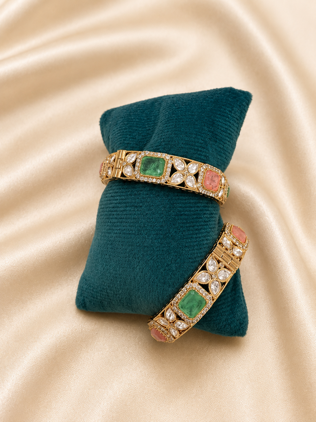 Pastel Stone Kundan Bracelet Set