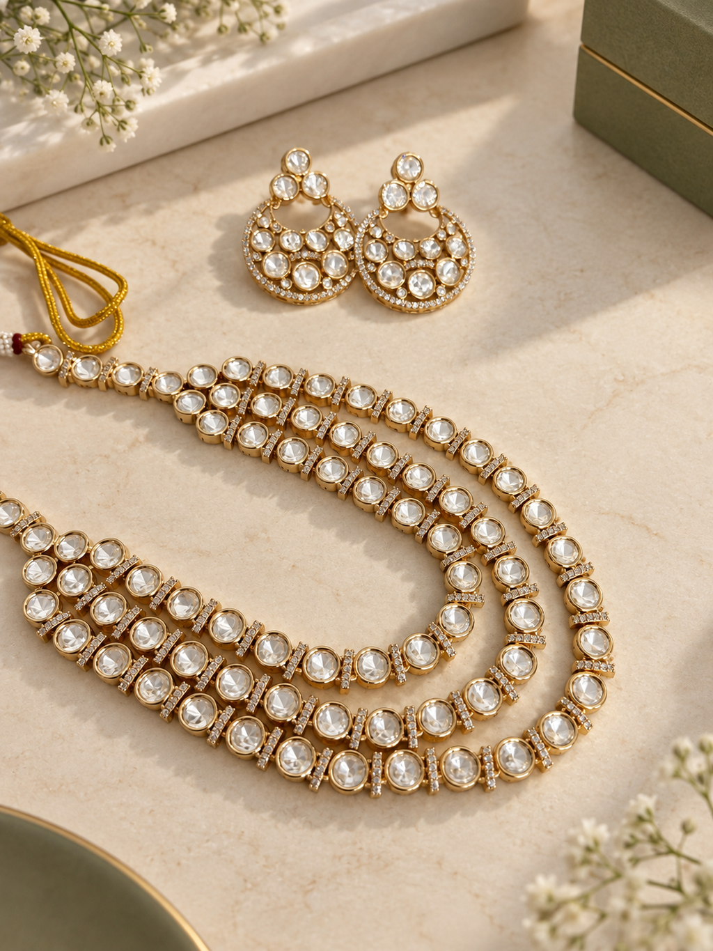 Gold Look Round Polki Necklace Set