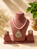 Pink Beaded Diamond Pendant Necklace Set | Pearl & Pink Stone Premium Anti Tarnish Jewellery